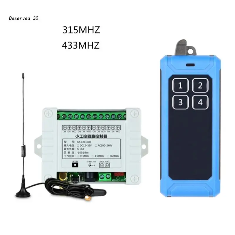 

R9CB 315Mhz 433Mhz 12V-36V Four Channel Relay Module Receiver Wireless Remote Control Switch for Dc Motor DIY