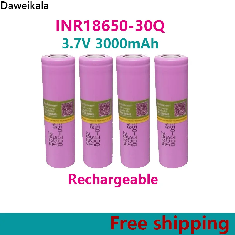 

New Made In Korea18650 3000mAh 20A Discharge INR18650-30Q 3.7v 18650 Battery 3.7V Rechargable Battery+free Shipping USB Toys FAN