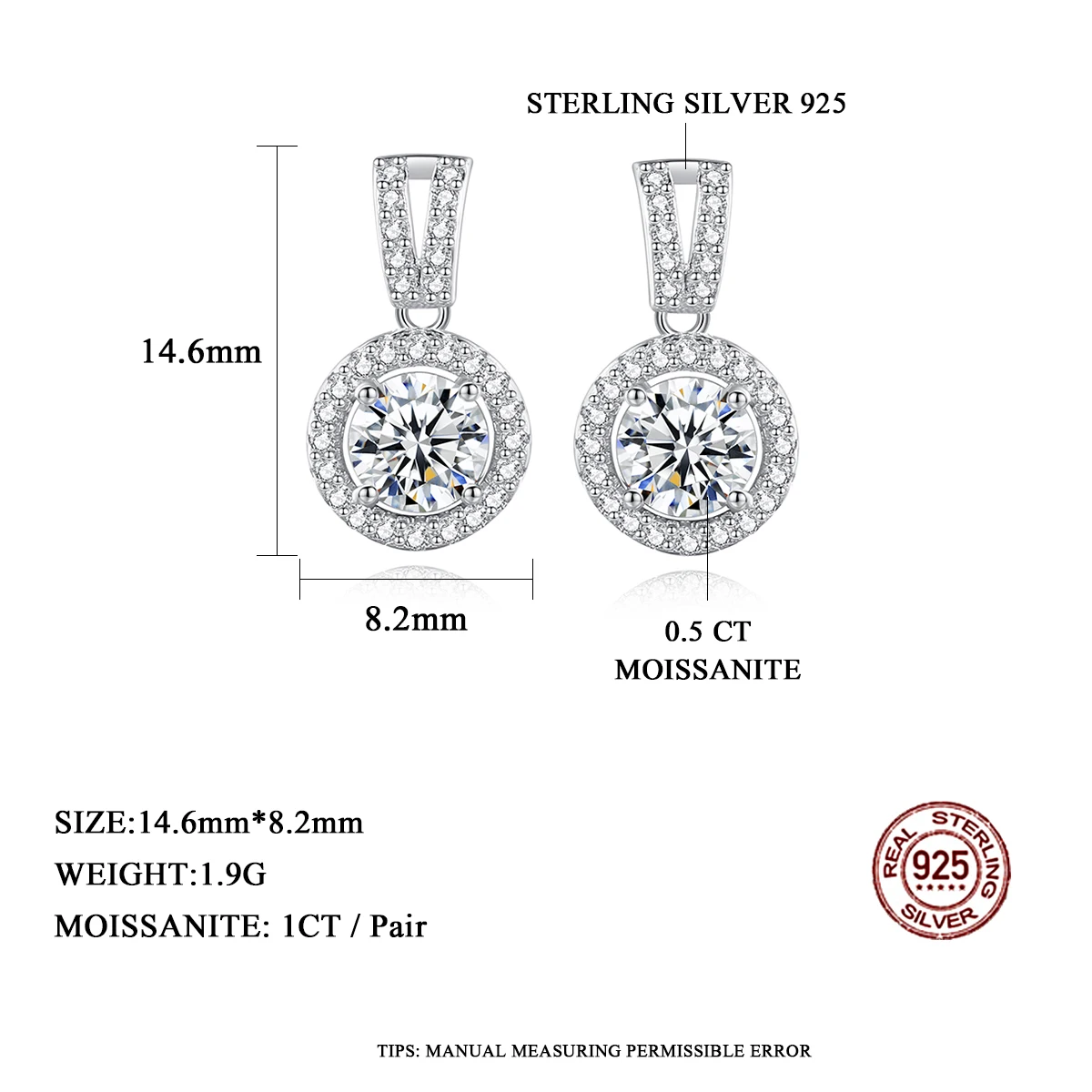 Серьги-подвески из серебра 925 пробы с муассанитом
