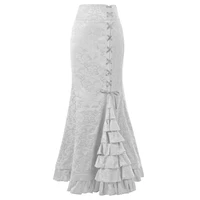 long mermaid skirts retro banquet elegant print formal female ruffles skirts faldas largas elegantes
