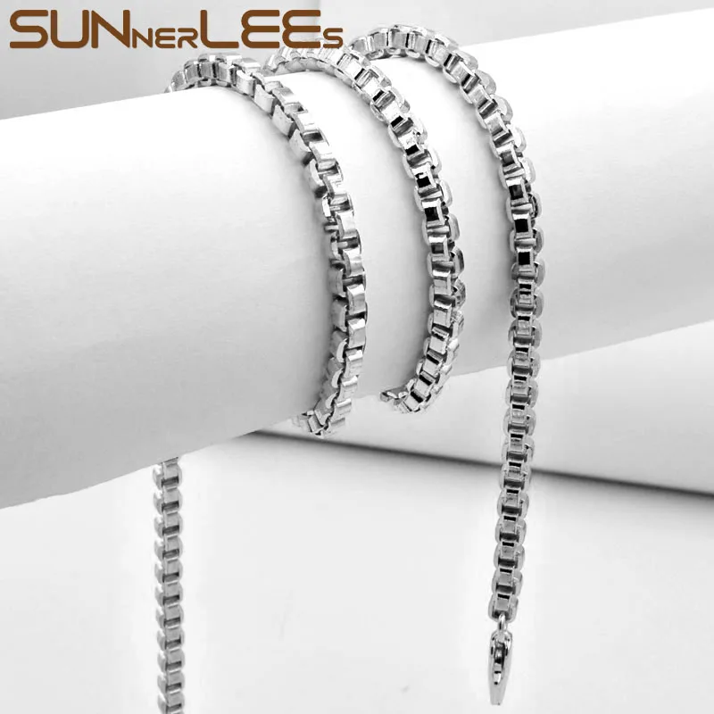 

SUNNERLEES модные ювелирные изделия белого золота ожерелье коробка звеньевая цепь для мужчин женщин подарок C43