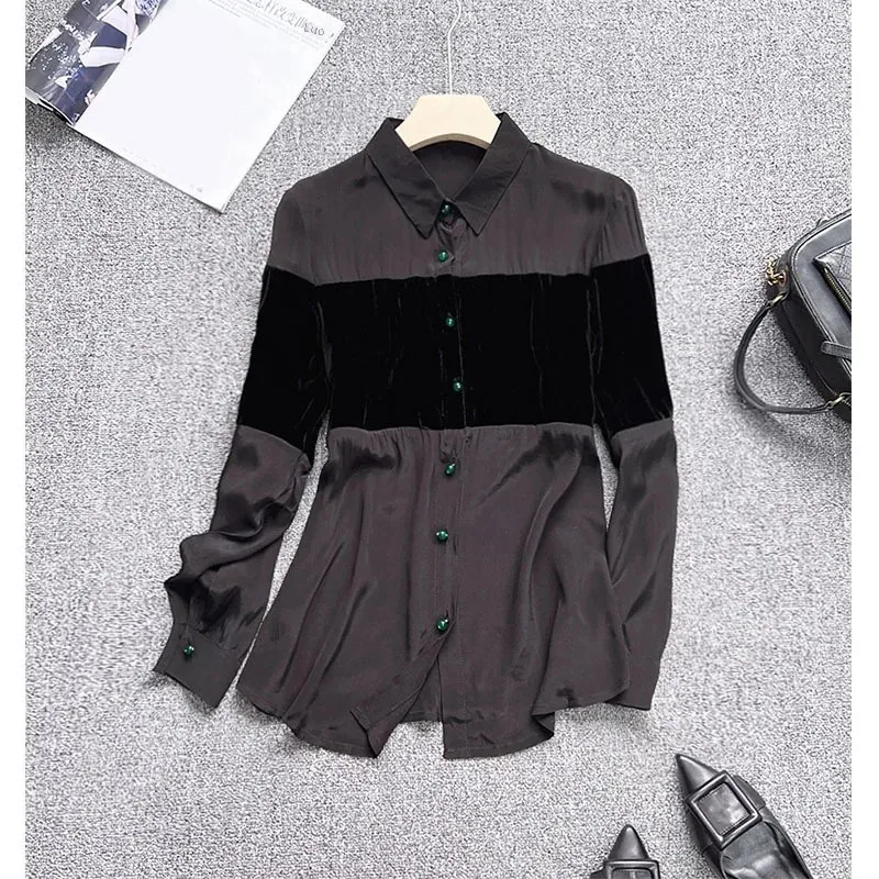 Новинка 2024 женская одежда шелковый бархатный топ из Шэньчжэня Nanfu рубашка в