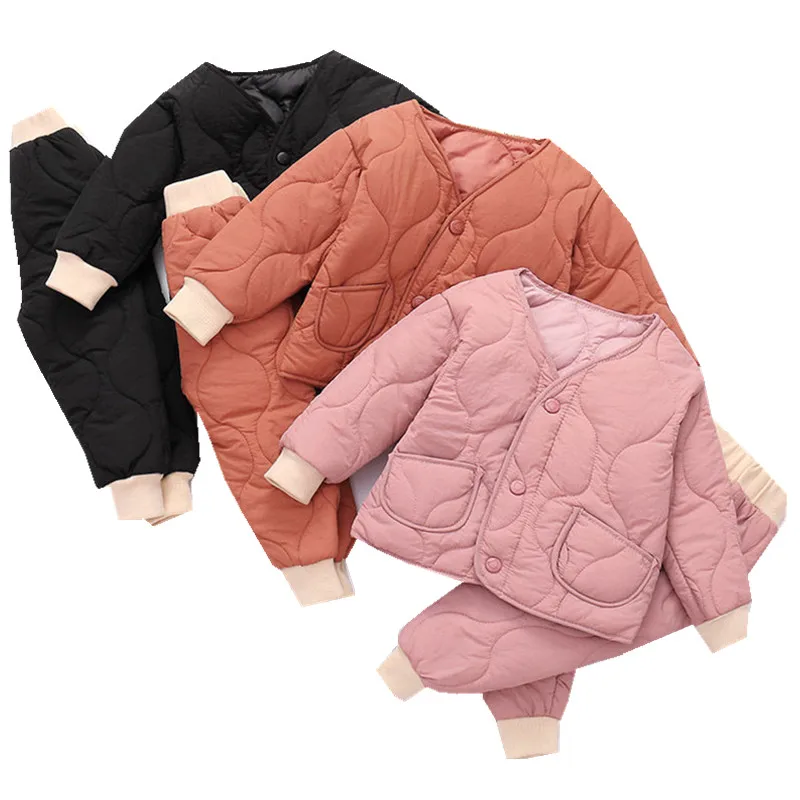

2022 autumn winter Children Clothing Sets Kids Warm Jackets +Pants 2PCS Suit Baby Girls Boys cold cotton coat and cotton pants
