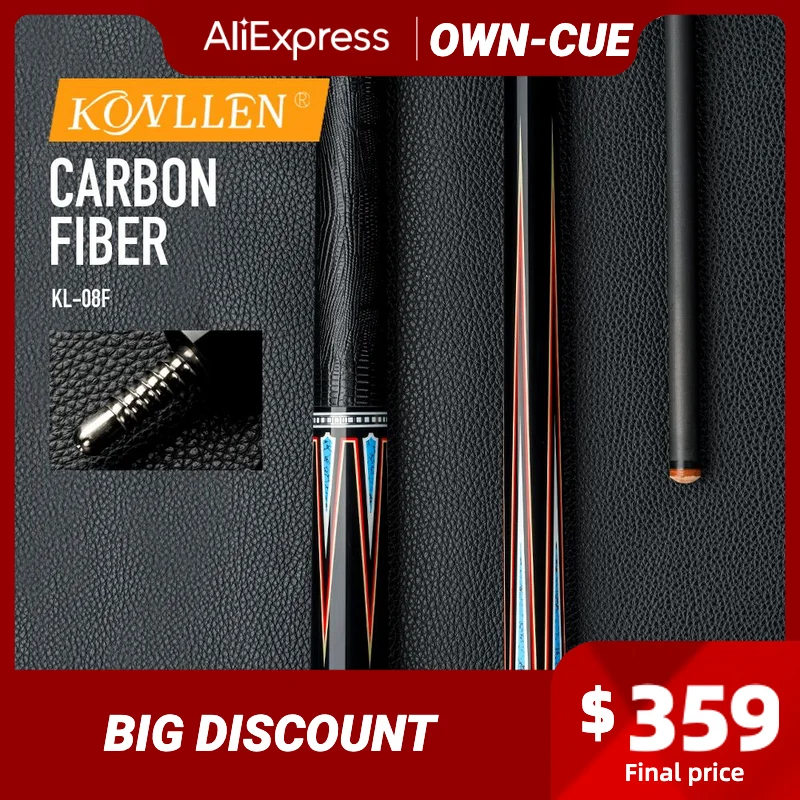 

KONLLEN Carbon Pool Cue Stick 12.6mm Carbon Fiber Shaft 3/8*8 Radial Pin Joint Leather Grip Technology Handmade Billiard Cue Kit
