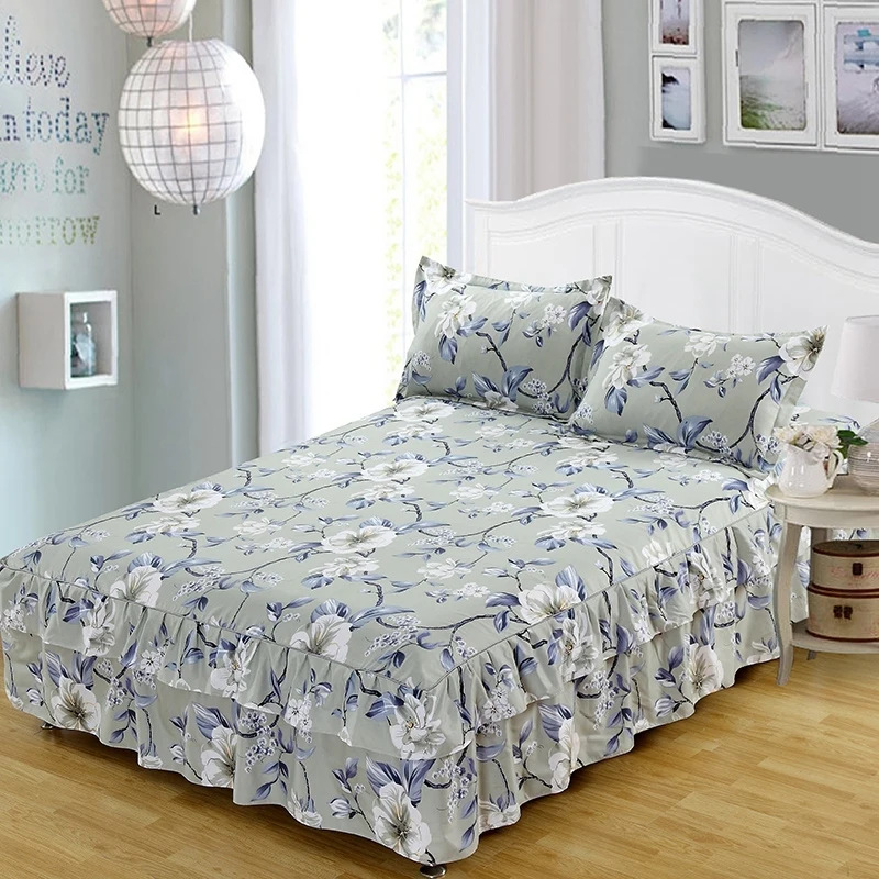 

Flower Pattern Warm Ruffle Bed Skirt Thicken Elastic Non-Slip Bedspreads Sheet Soft Mattress Cover No Free Pillowcase