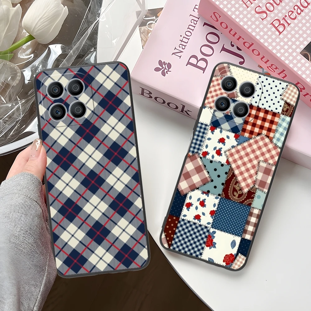 Lattice Grid Texture Mobile Cell Phone Case for Huawei Honor 90 80 70 60 50 30 20 10 9 8 7 Pro S SE Lite 5G Black Cover Shell