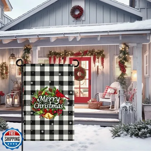 Фото Флаг для сада Cryfox Xmas Garden Flag, 12x18 дюймов, черно-белый, в клетку «Буффало», маленькие флаги для JJE DDI GGX №4