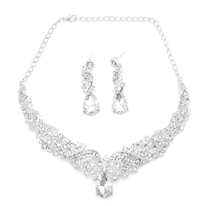 

Women Luxury Wedding Prom Bridal Crystal for rhinestone Necklace Earring Jewelry