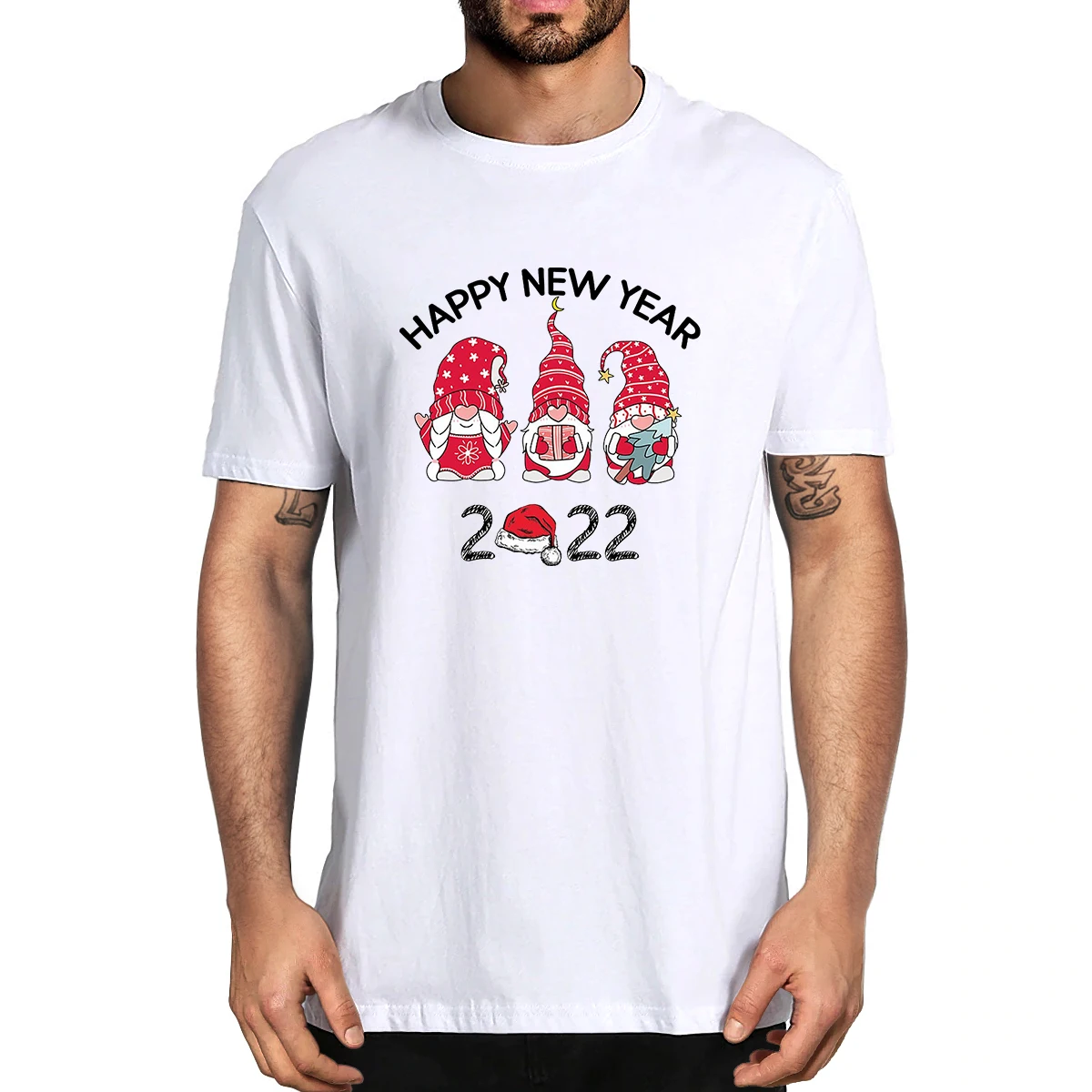 

100% Cotton Happy New Year 2022 Merry Christmas Gnomes Men's Novelty T-Shirt Women Casual Streetwear Harajuku Top Tee Oversize