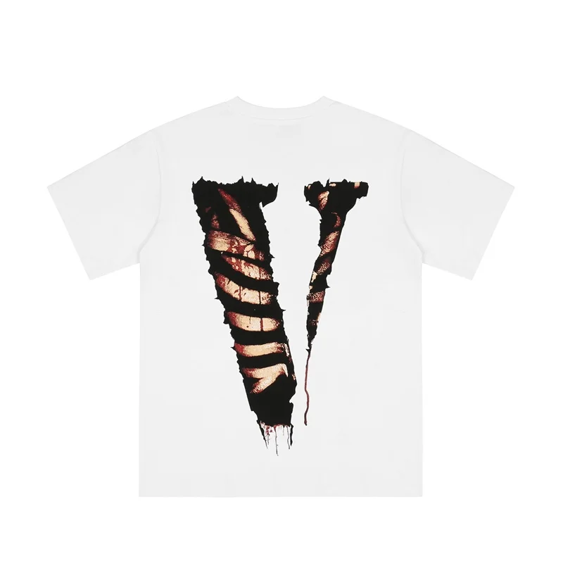 Фото Футболка с коротким рукавом Vlone 22ss Wansheng Demon Punk Street Style, футболка с принтом кровотечения и вискозы, оптовая продажа №2