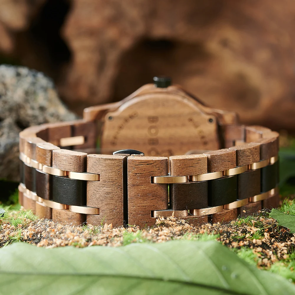 Мужские деревянные часы BOBO BIRD ручной работы циферблат с листьями натуральные