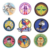 round character embroidered patches on heat transfer appliques patch clothes badges stickers for backpack printed stripe decal