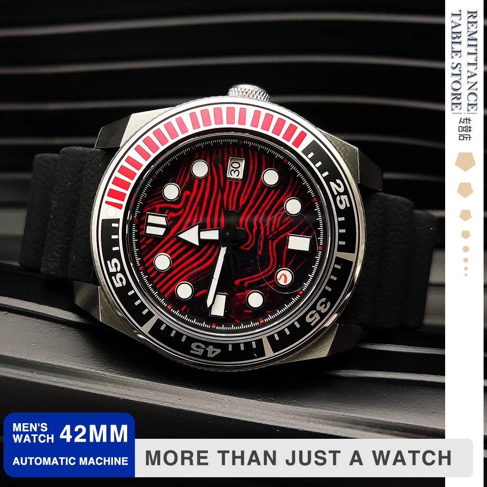 

Luxury Red Flow Men's Watch 42mm Samurai NH35A Caliber Sapphire Crystal Fashion Diving Automatic Mechanical Watch