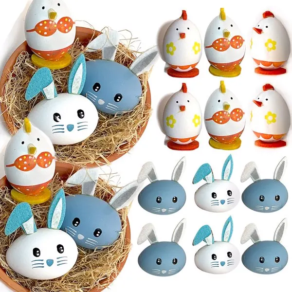 

24PCS Easter Eggs Handmade Eggs of Rabbit & Chicken for Toddler, Easter Basket Stuffers for Decorations Party Favor