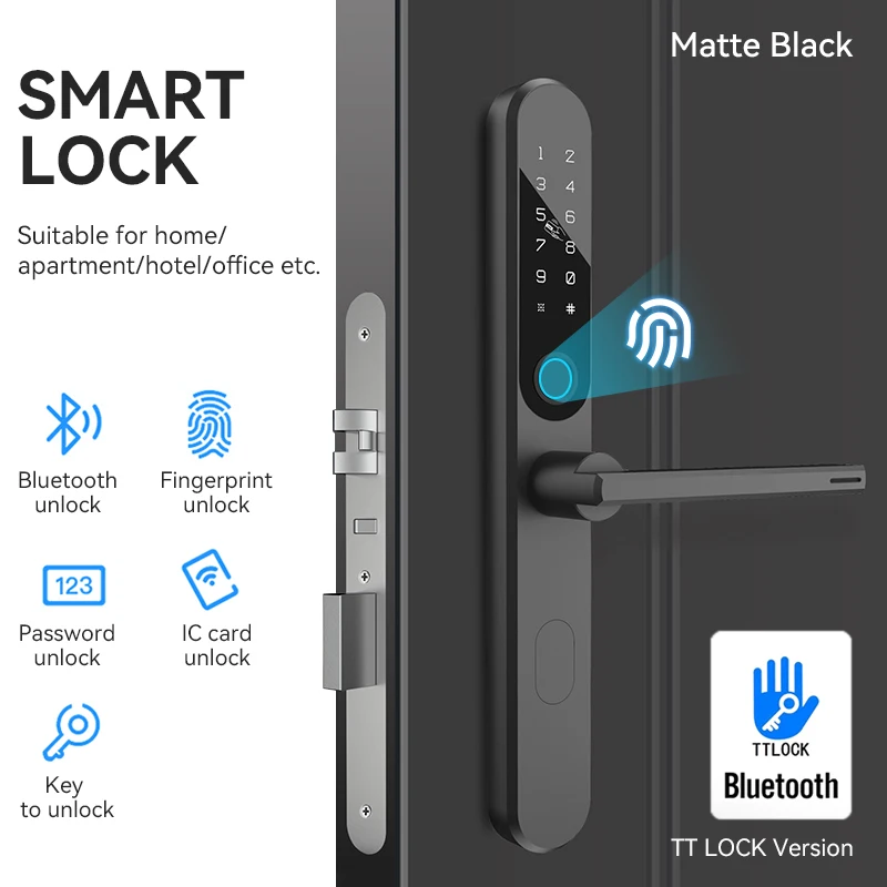 

Smart Door Lock Ttlock Bluetooth Biometric Fingerprint Digital Password RFID Card Unlocking Keyless Lock Electronic Door Lock