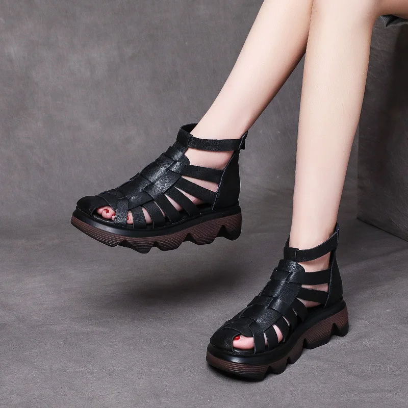 

Roman Style Summer Women Shoes Genuine Leather Gladiator Sandals Platform Shoes