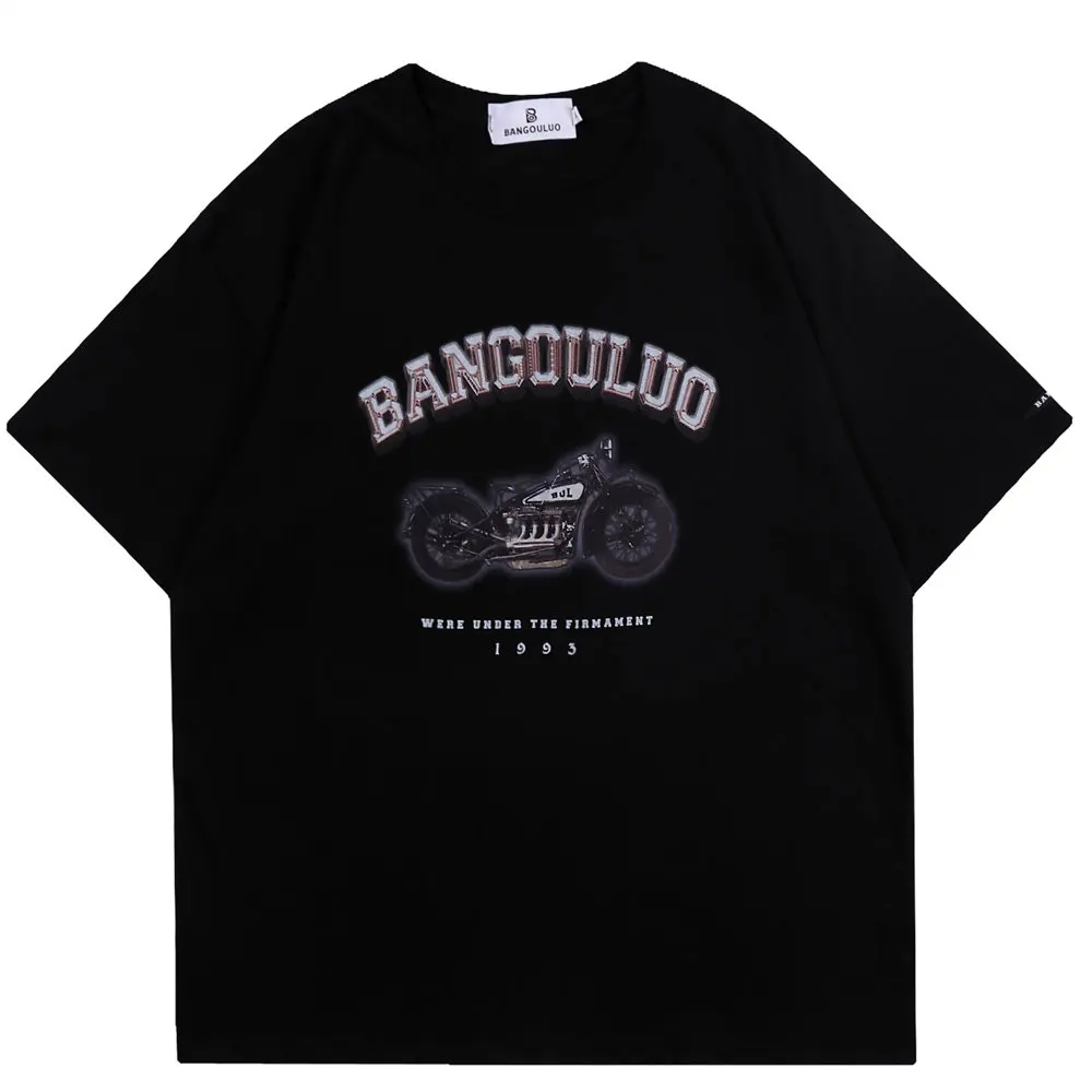 

T-shirts Vintage Motorcycle Print Cotton O-neck Top Men's Clothing 2022 Short Sleeve Harajuku Casual Hip Hop T Shirt for Men