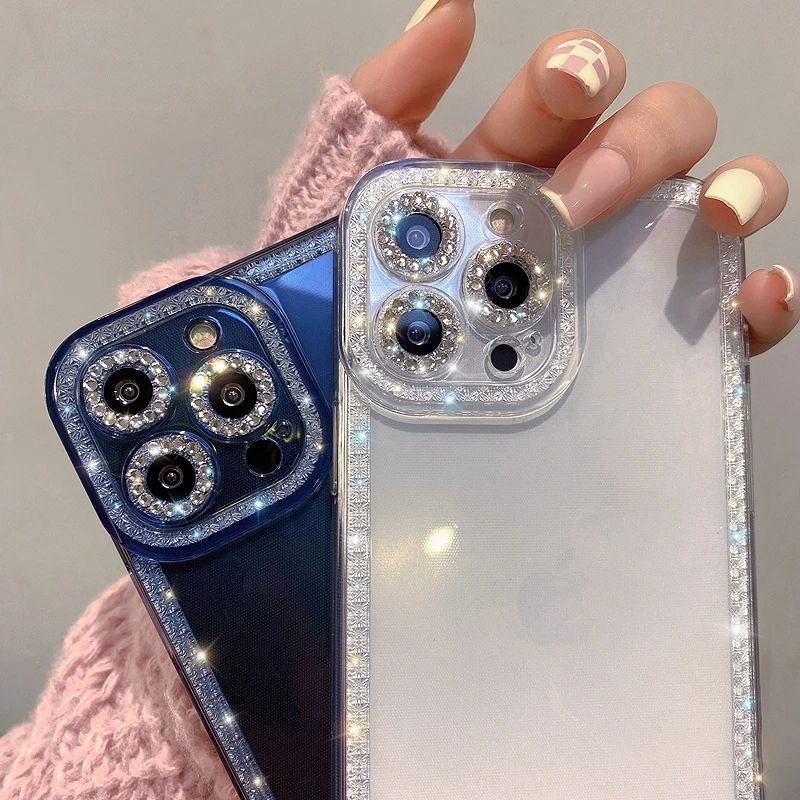 

Luxury Crystal Diamond Bumper Clear Case for iPhone 13 12 11 Pro Max X XR XS 7 8 Plus SE2 Soft Transparent Shiny Silicone Cover