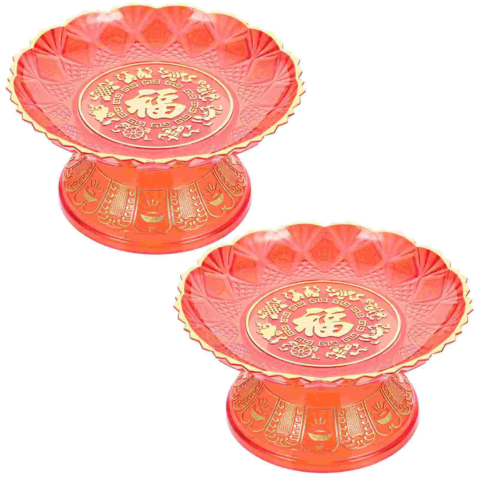 

Tray Offering Fruit Plate Bowls Dessert Bowl Snack Tibetan Altar Chinese Blessing Svering Fu Character Worship Serving Decor