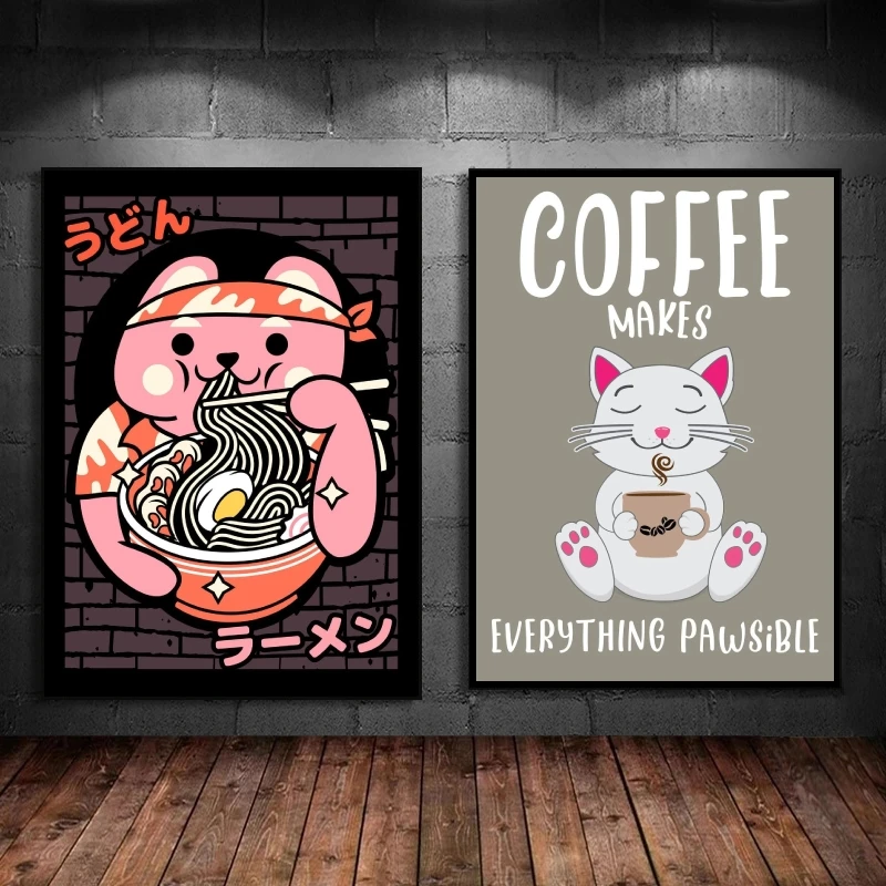 

Anime Posters Coffee and Cats Quotes Modular Painting Picture Print Wall Christmas Gifts Room Home High Quality Art