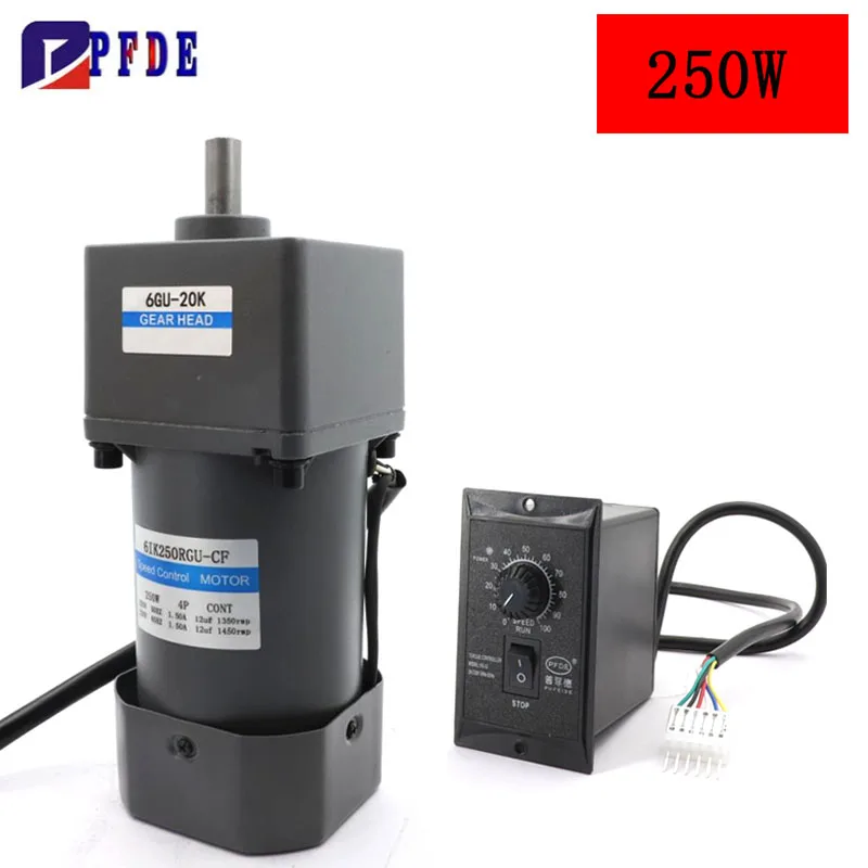 250 Вт AC220V Асинхронный двигатель с регулируемой скоростью + редуктор 6GU с набором регуляторов скорости CW CCW 2,7-415 об/мин