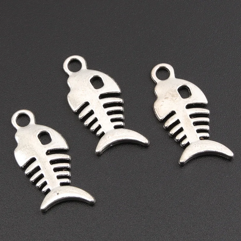 25pcs Silver Color 24x12mm Lovely Fish Fishbone Charms Animal Pendant Fit DIY Handmade Jewelry Making Metal Finding Supplies |