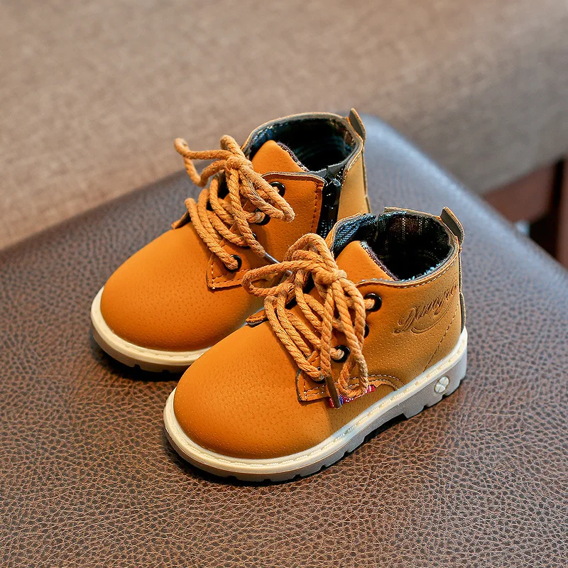 

Autumn Winter Plus Velvet Kids Girls Boys PU Leather Girls Boots Lace Up High Children Sneakers Girl Baby Sport Toddler Boots