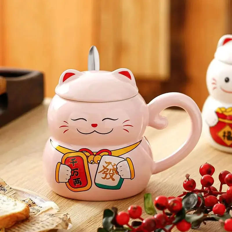 Фото Керамическая кофейная кружка Lucky Cat с крышкой для кошки, креативный милый мультяшный милый подарок для завтрака, бутылка для воды, офисная посуда для питья, посуда для напитков №3
