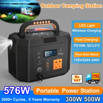 Portable Power Station 300W 500W 1000W Battery Outdoor Camping Station with QC3.0 PD18W AC Output for RV Travel Emergency Backup 1