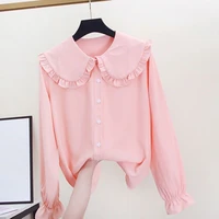 ruffles blouse long sleeve spring autumn baby toddler teenager girls school children shirt solid color kids tops 6 8 10 12 year