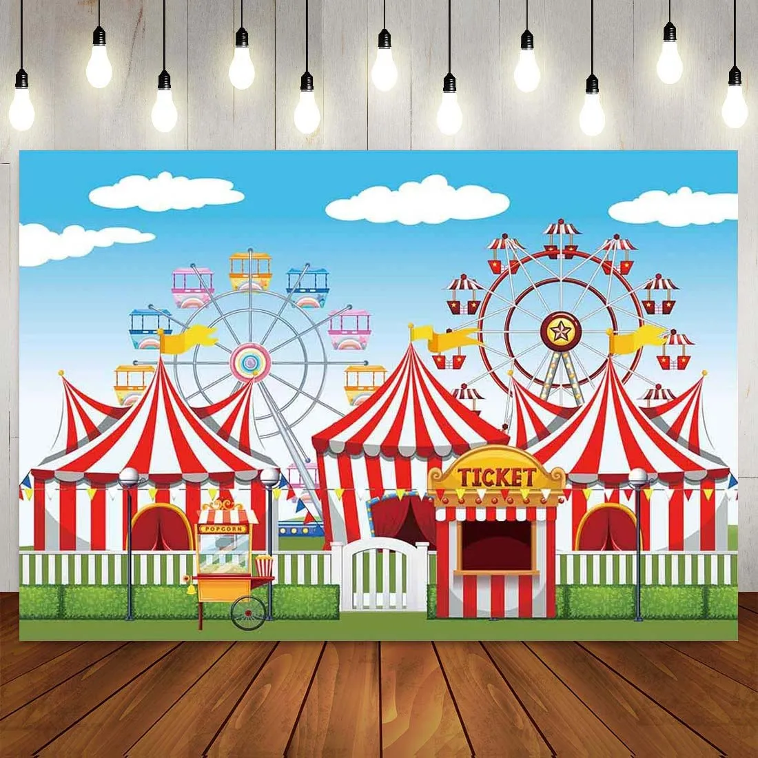 

7x5ft Red Stripe Circus Backdrop Park Tents Playground Kids Boy Girl 1st First One Birthday Party Banner Background Baby Showe