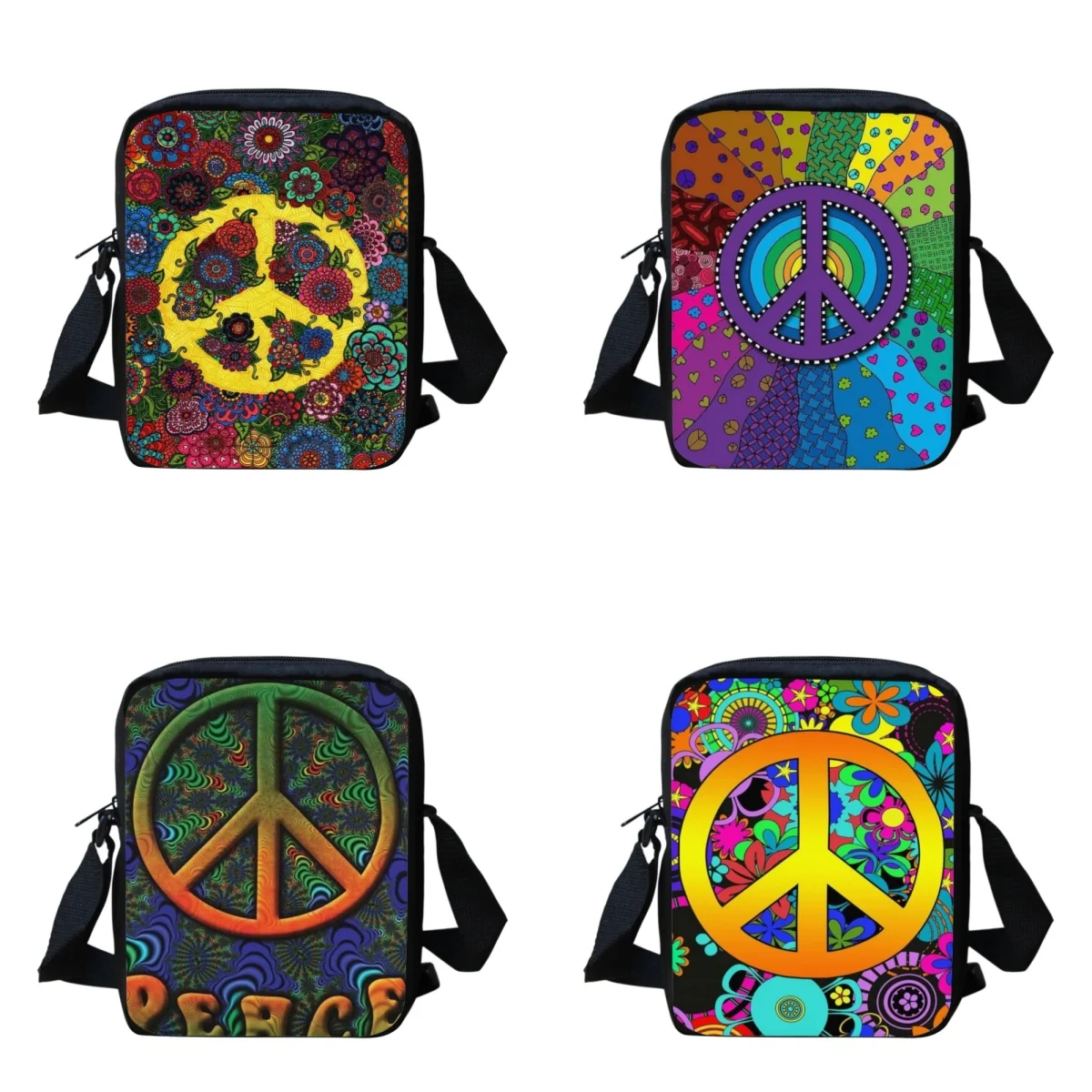 

Женская сумка с цветочным рисунком Hippie Peace, маленькие сумки-мессенджеры для девушек, повседневные сумки через плечо, женские сумки-тоуты для кемпинга