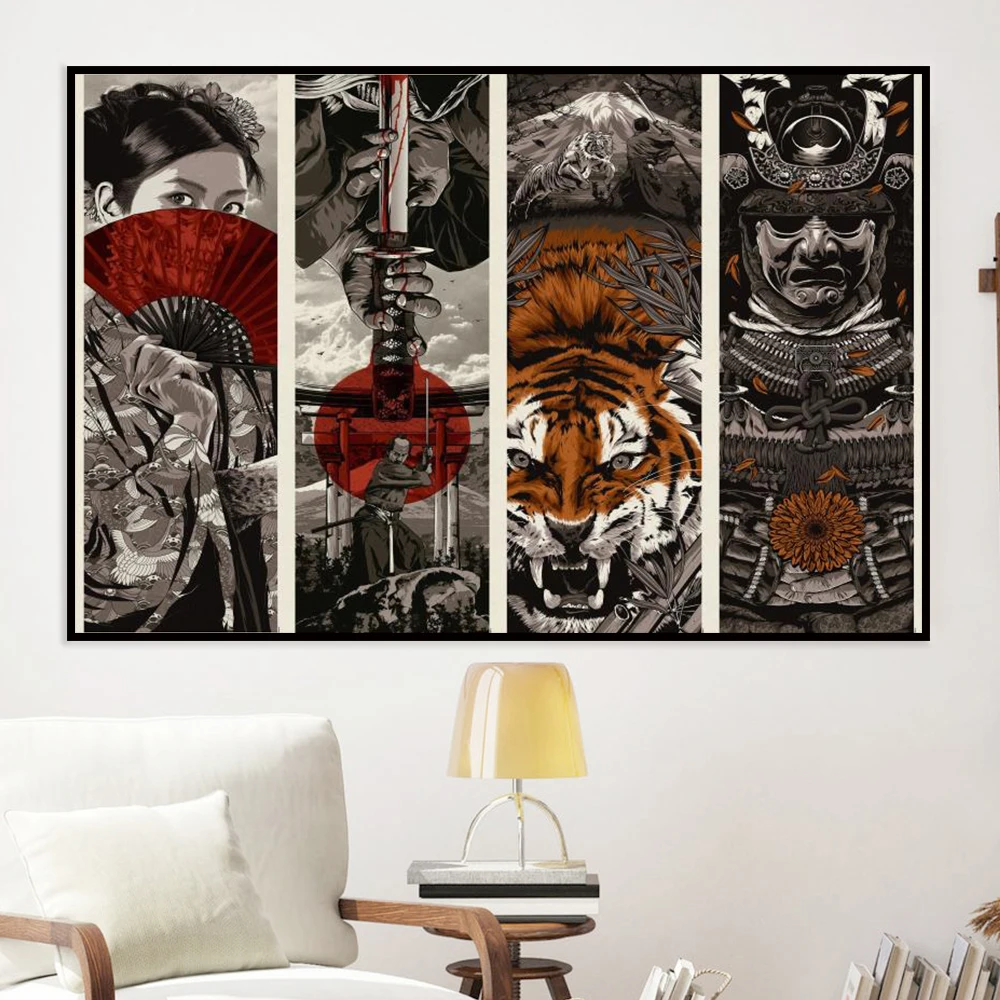 Винтажный настенный плакат в японском стиле с изображением призрака самурая