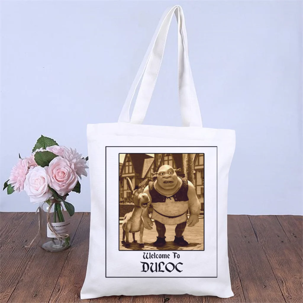 

Welcome to DulocHandbag Shrek Comedy Film Shoulder Canvas Bags Adults Storage Pocket Shopper HandBags Vintage Pouch Tote Bag