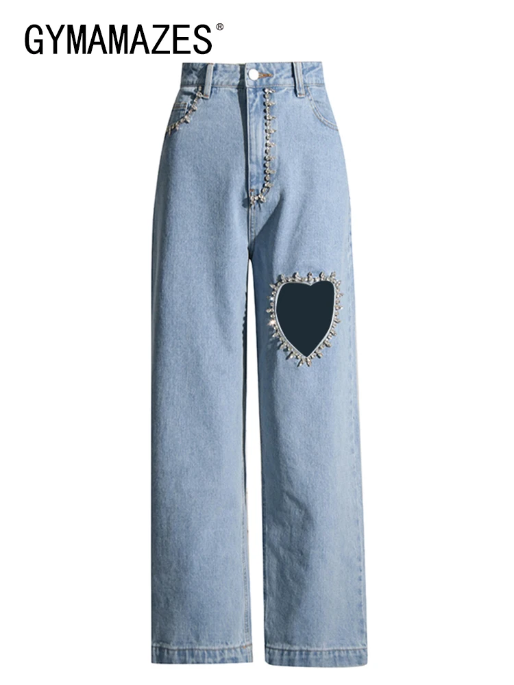 

Джинсы GYMAMAZES минималистичные женские с высокой талией, пэчворк, на молнии, с вырезами, однотонные джинсы, женская модная стильная одежда, новинка 2023