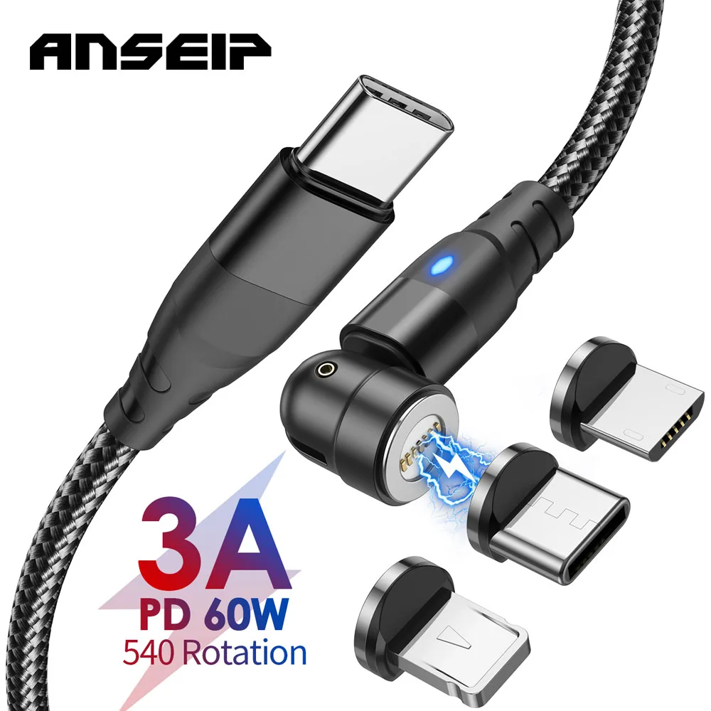 

ANSEIP 60W PD Magnetic USB Cable Quick Charge 3.0 USB Type C Cables 3A Fast Charging For Huawei P40 P50 iPhone 13 Xioami MacBook