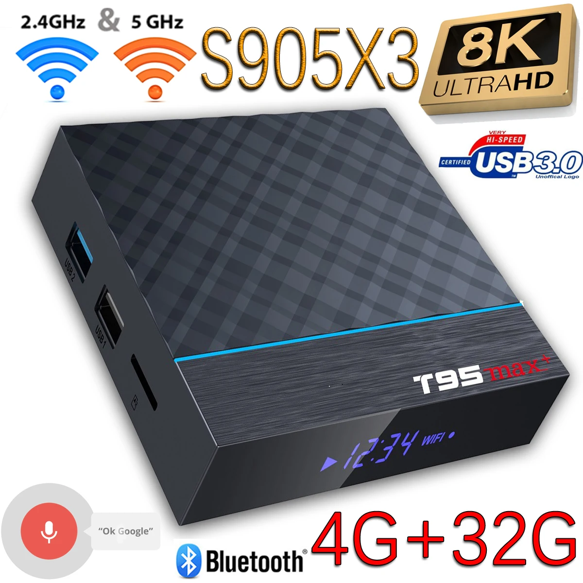 

S905X3 TV Box IPTV Android TV 9.0 4K@60FPS HDR App Store 4GB 32GB 5G WiFi Multilingual Media Player