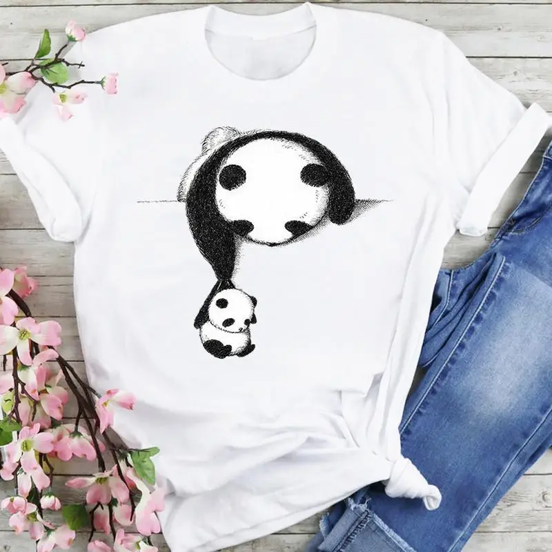 Lovely Panda Animal Print T-Shirt Women Cute Fashion Ladies Summer Female Clothes Tshirts Tops Cartoon Graphic T Shirt Femme