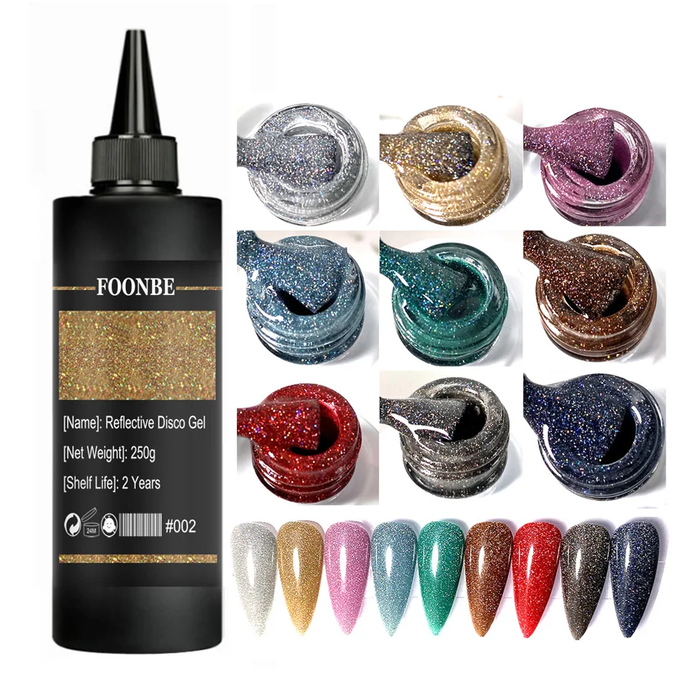 

Светоотражающий бриллиантовый серебристый Гель 250 г золотистого цвета для дискотеки, Блестящие Блестки, удаляются замачиванием, украшение для ногтей с УФ светодисветодиодный