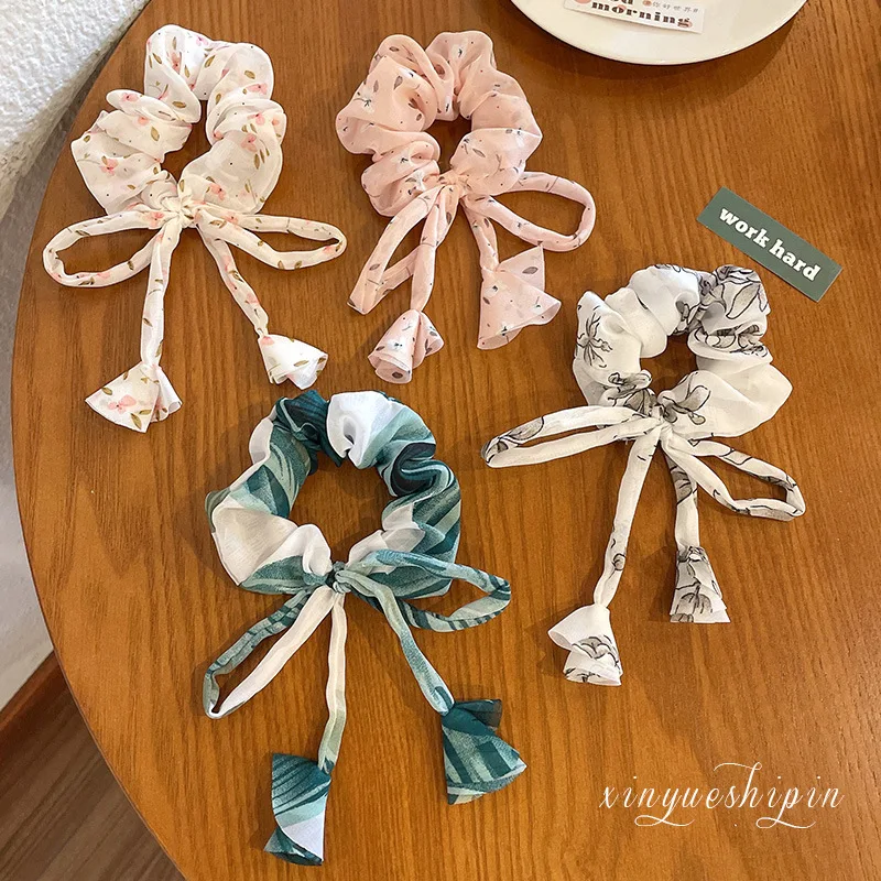 

Fashion Floral Ribbon Bowknot Scrunchies Women Girls Elastic Hair Rubber Bands Accessories Tie Hair Ring Rope Headwear Headdress