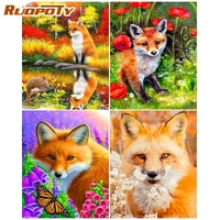 ruopoty oil painting by number animals wall art diy frame on canvas picture by numbers fox acrylic canvas for living room