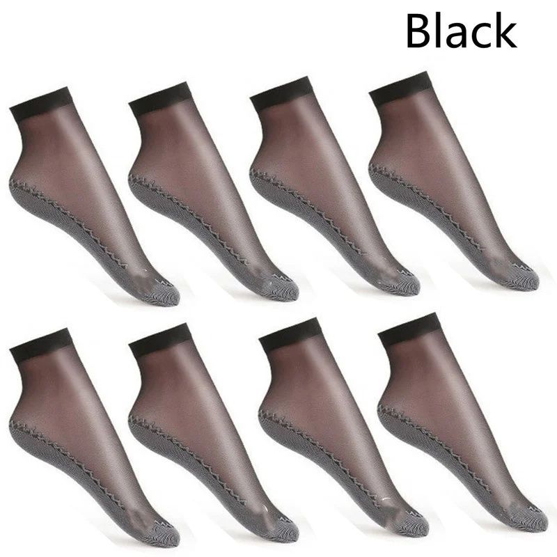 20pcs=10 Pairs Spring Summer Women Soft Socks Thin Silk Socks Non-Slip Bottom Splice Fashion Transparent Ladies Breathable Sock