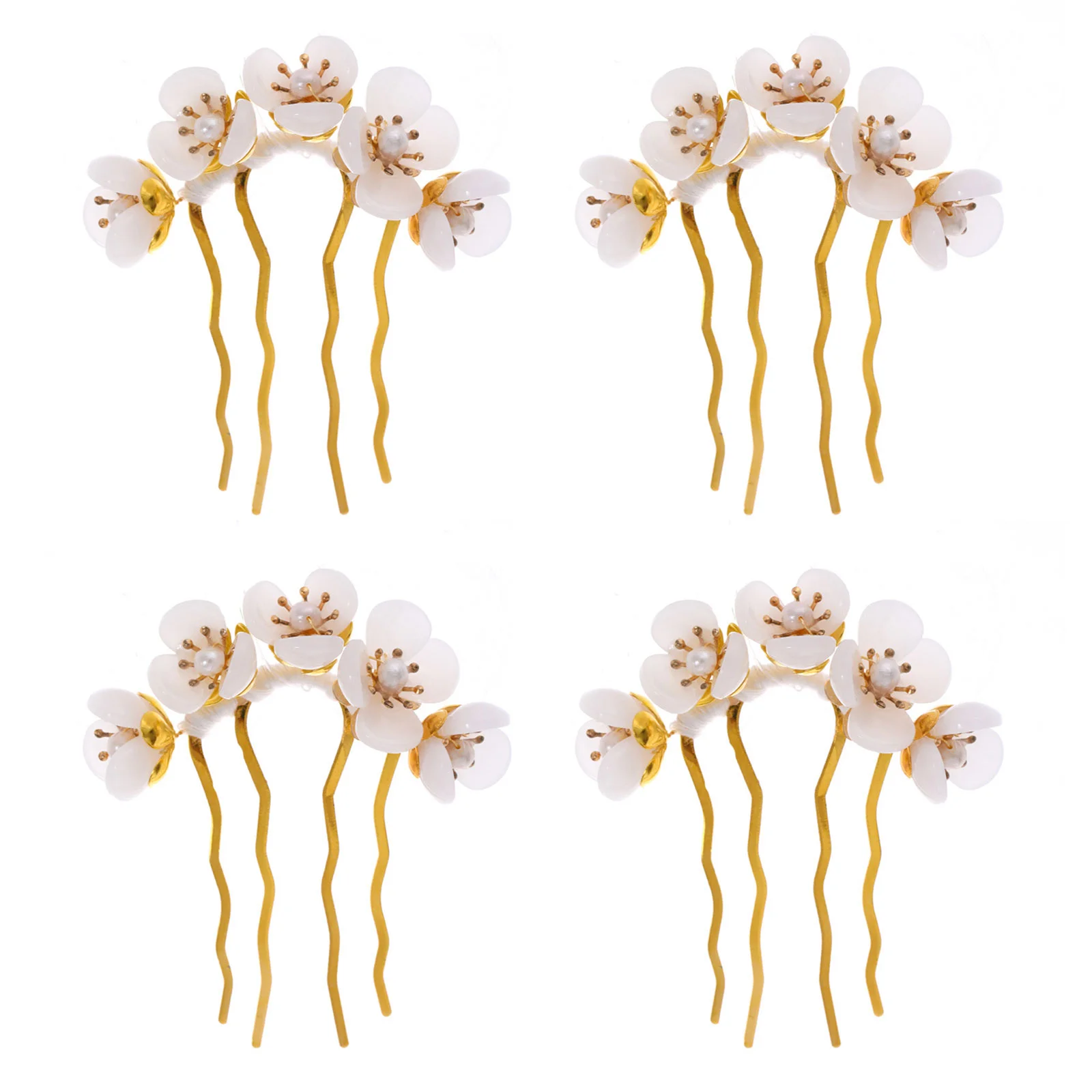 

4 Count Flower Metal Hair Claw Clips Petal Hairpin Women Chopstick Bun White Bride