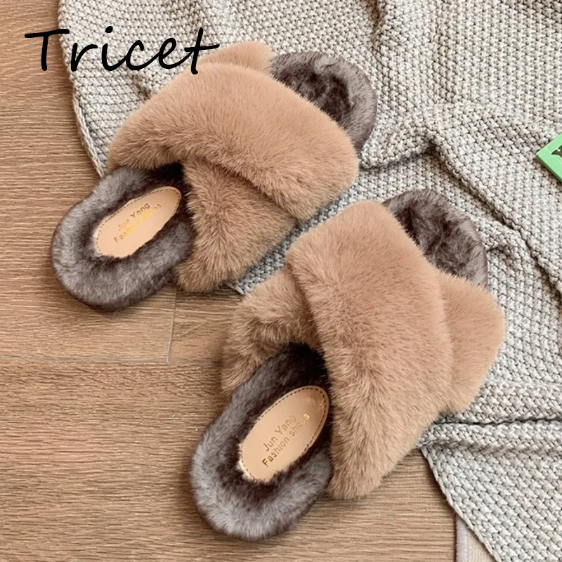 

2022 Stylish Female Winter Slippers Soft Non-slip Plush Warm Women Slippers Faux Fur Home Ladies Flip Flops Furry Outdoor Slides