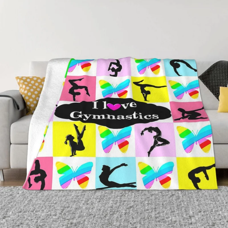 

I Love Gymnastics Plaid Blankets Fleece Textile Decor Cartoon Collage Warm Throw Blankets for Bed Couch Bedspreads