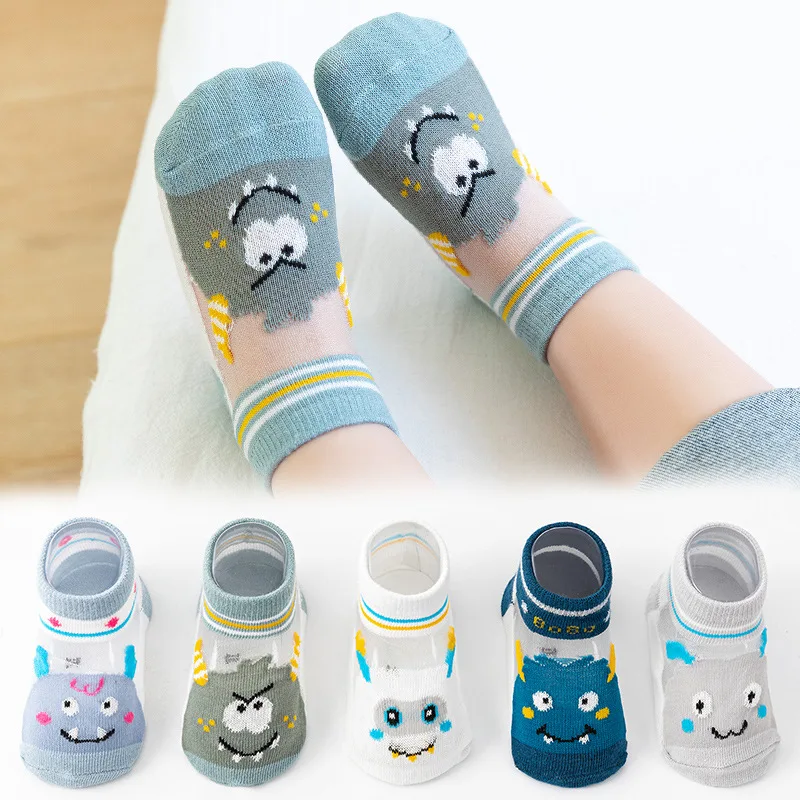 5pairs Summer Spring Teenage Girls Cute Cartoons Transparent Thin Cotton Kids Socks Breathable Animals Knitting Anklets