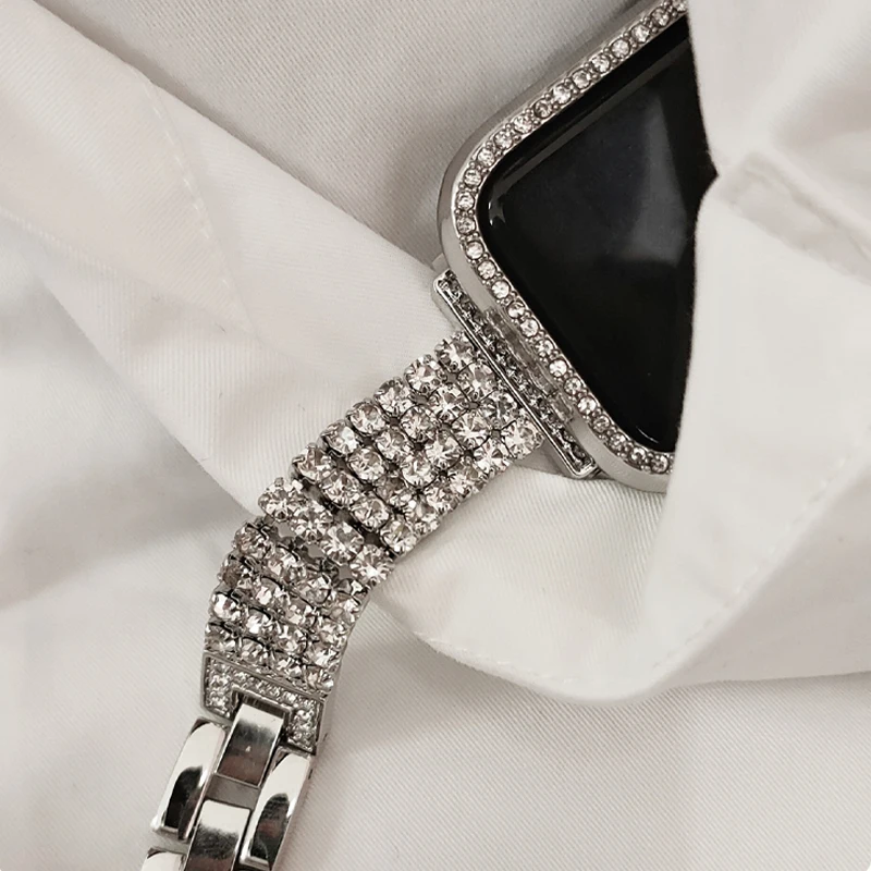 Ladies Bracelet Stainless Steel Diamond Strap Watch Case 44mm For Apple Watch Ultra 49mm Band 45mm 41mm For iWatch Series 8 7 6