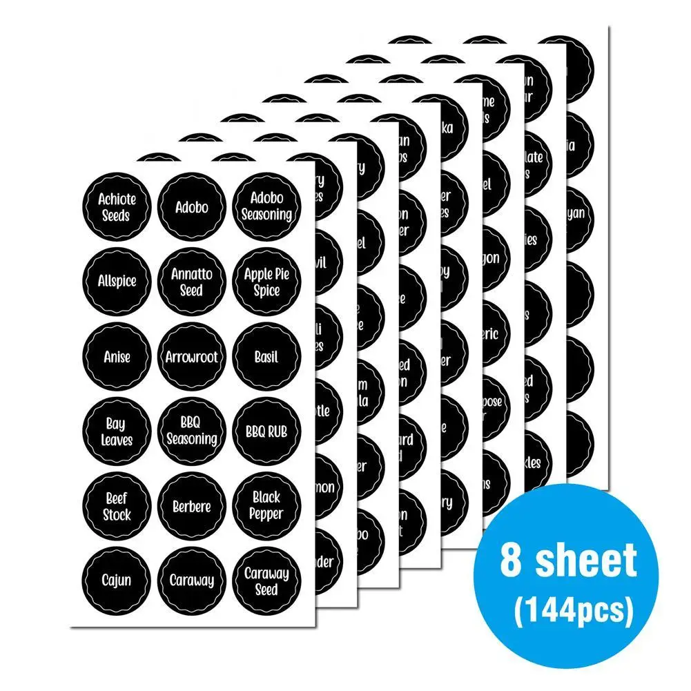 

Kitchen Round Spice Labels 144 Preprinted Chalkboard Spice Labels Sticker Jar Container Decals for Pantry Organization Storage