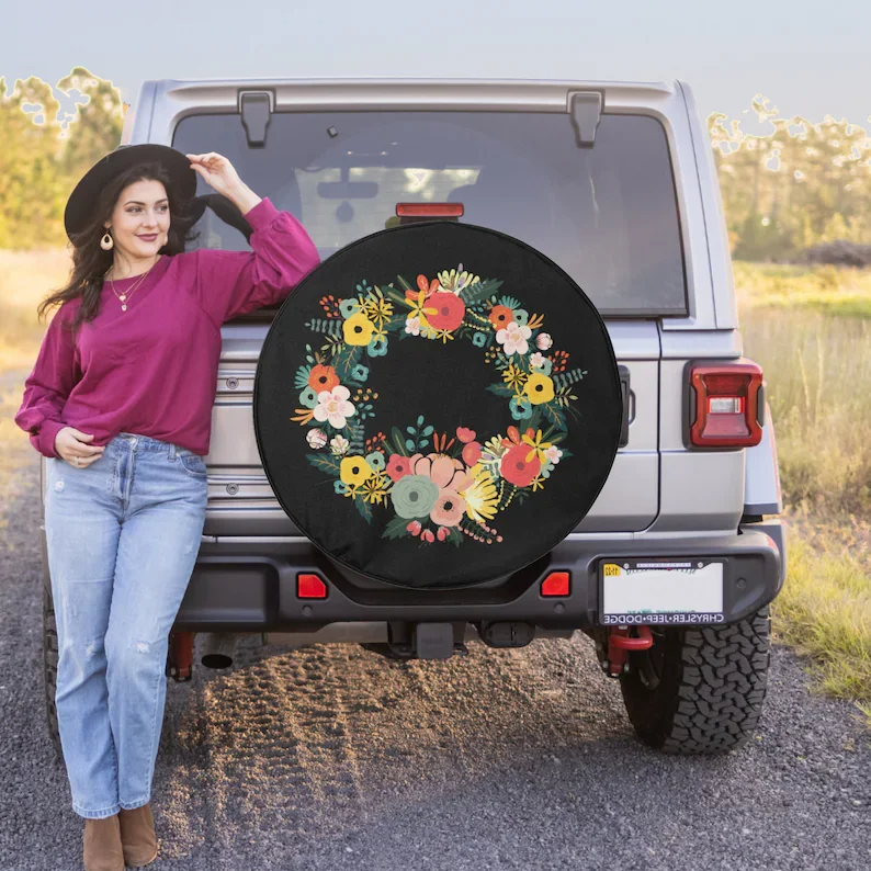

Крышка шины Jeep Flower Wreath-запасная крышка шины для Jeep Wrangler, Jeep Liberty, 2021 Bronco, RV, RV-