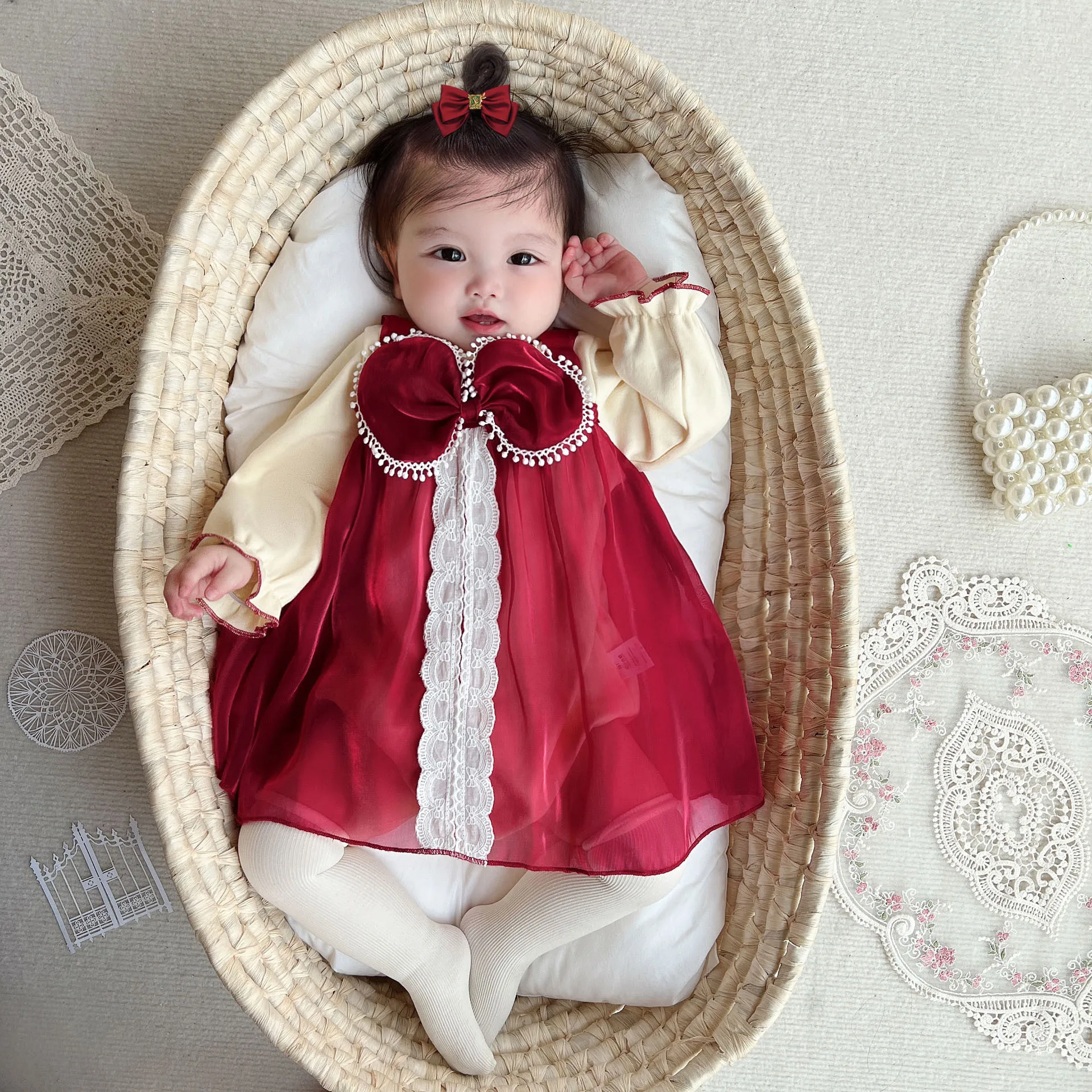 

Newborn Baby Girls Bodysuits Spring Clothes Lace Mesh Jumpsuits Baby Clothing Outerwear 0 to 24 Months